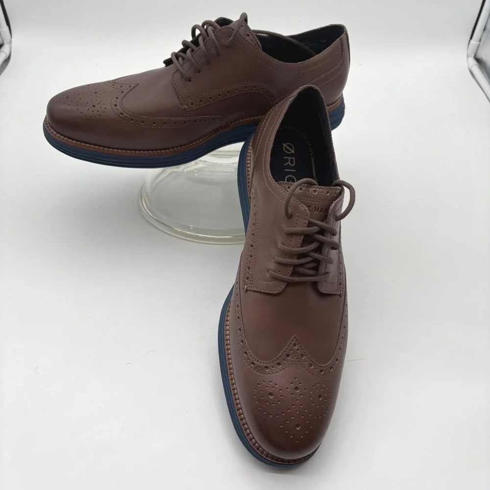 Cole Haan Original Grand Wingtip Oxford Brown Leather Navy Sole C39973 Mens 13M